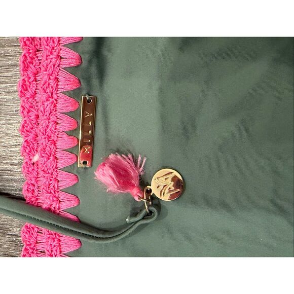 Milly bright pink embroidered green bikini swim suit- size L - Picture 4 of 4